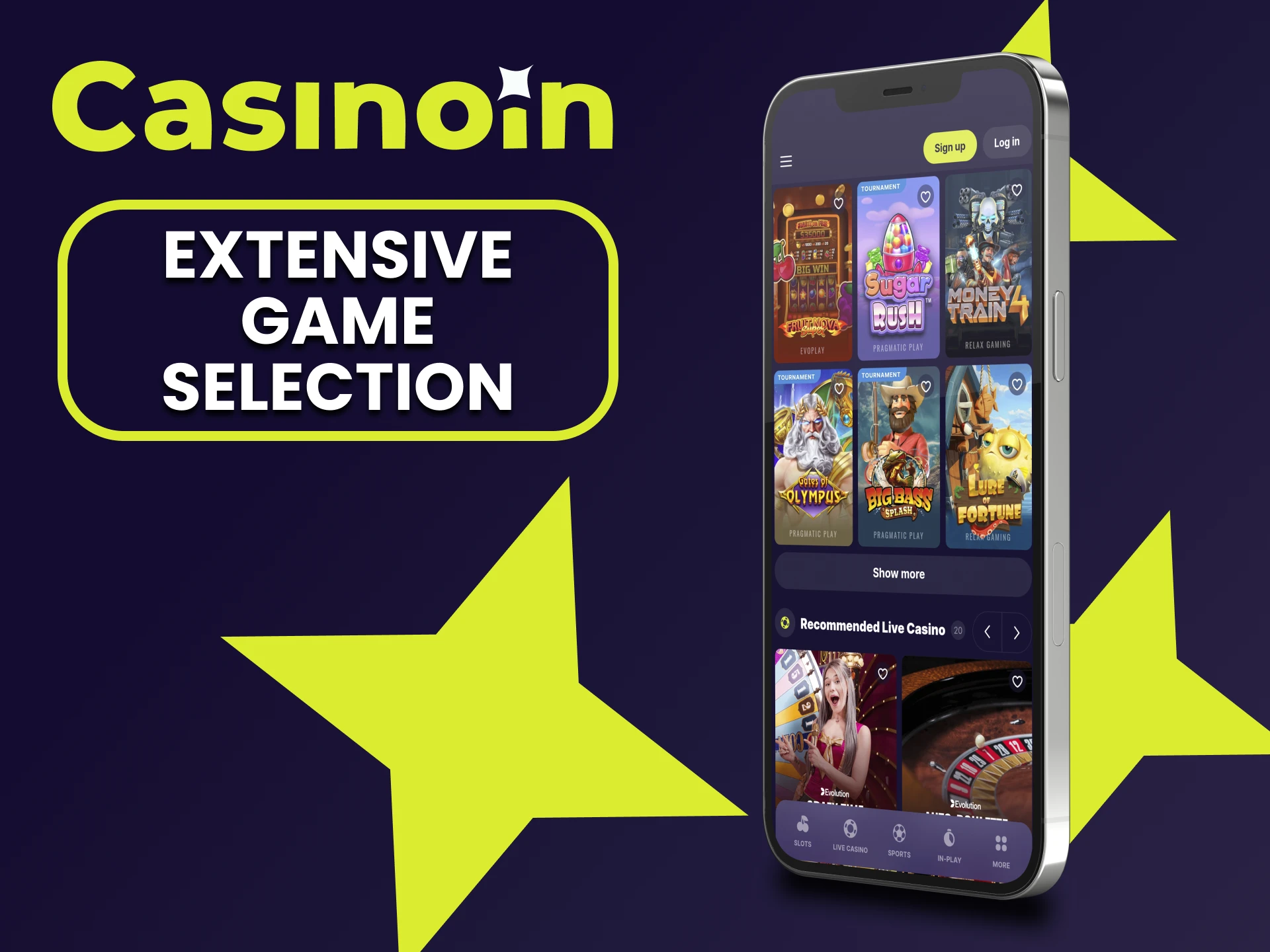 The Casinoin app has a user-friendly casino experience.