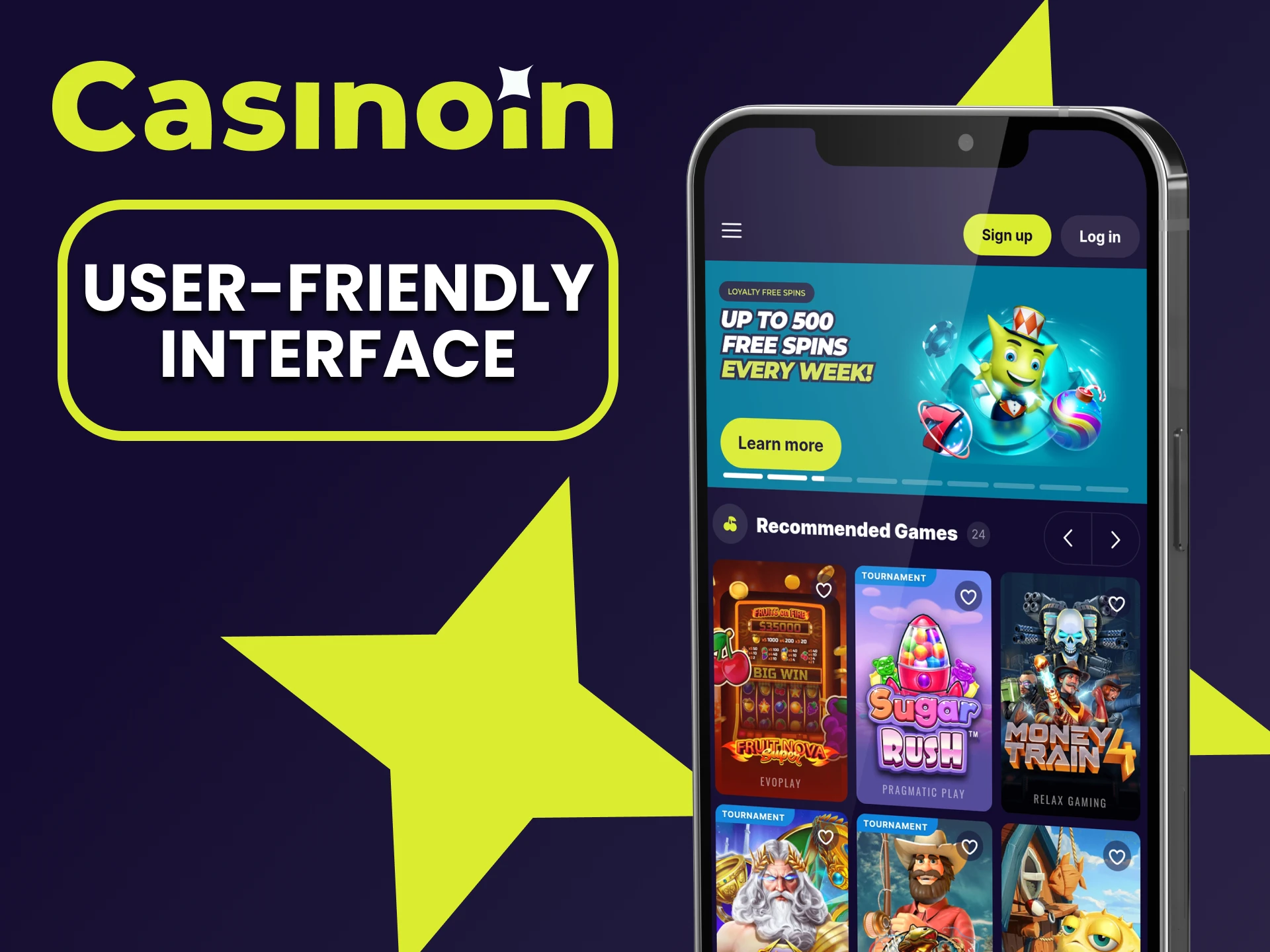 The Casinoin application has a user-friendly interface.