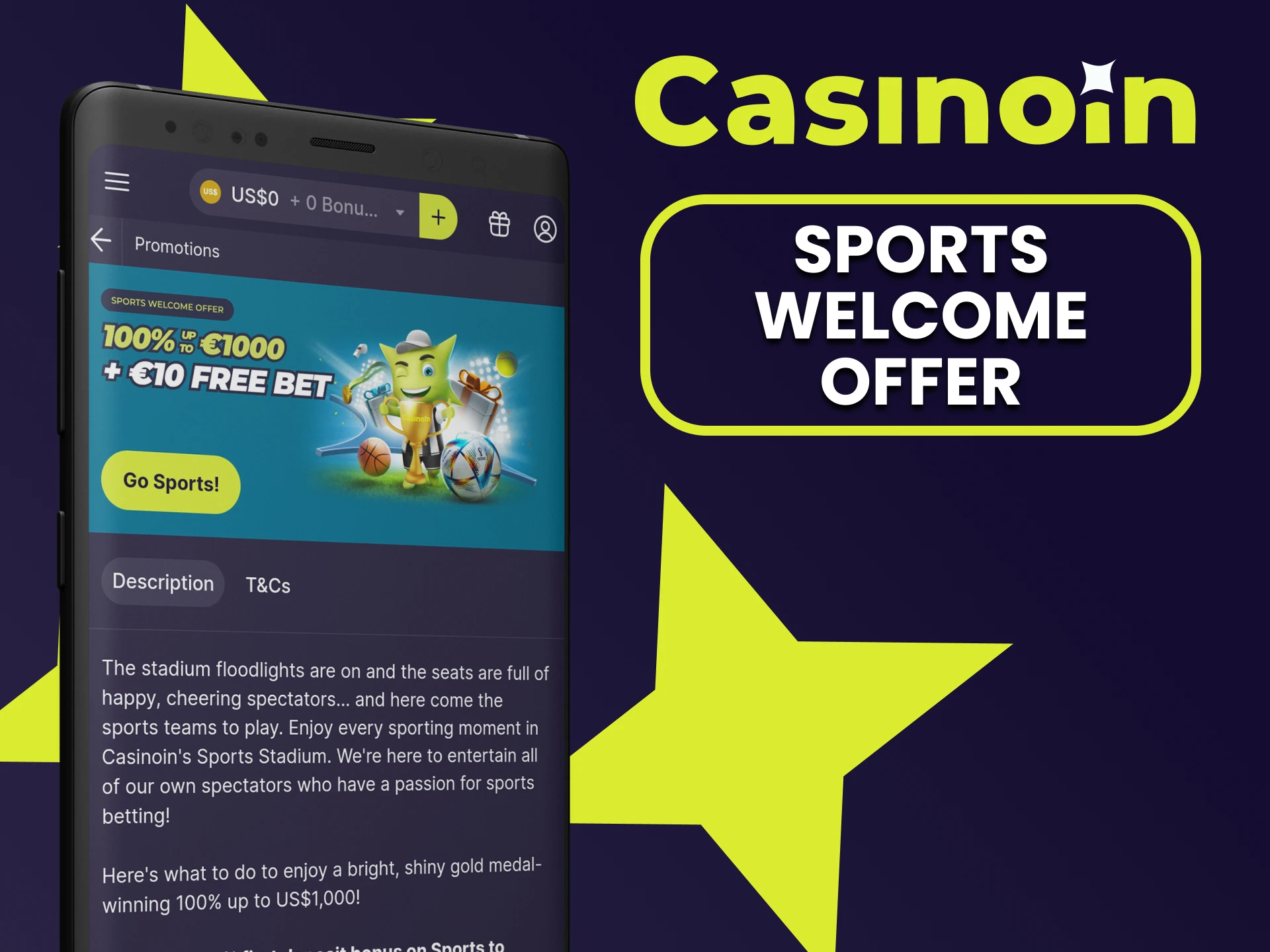 Casinoin offers a welcome bonus for sports betting.