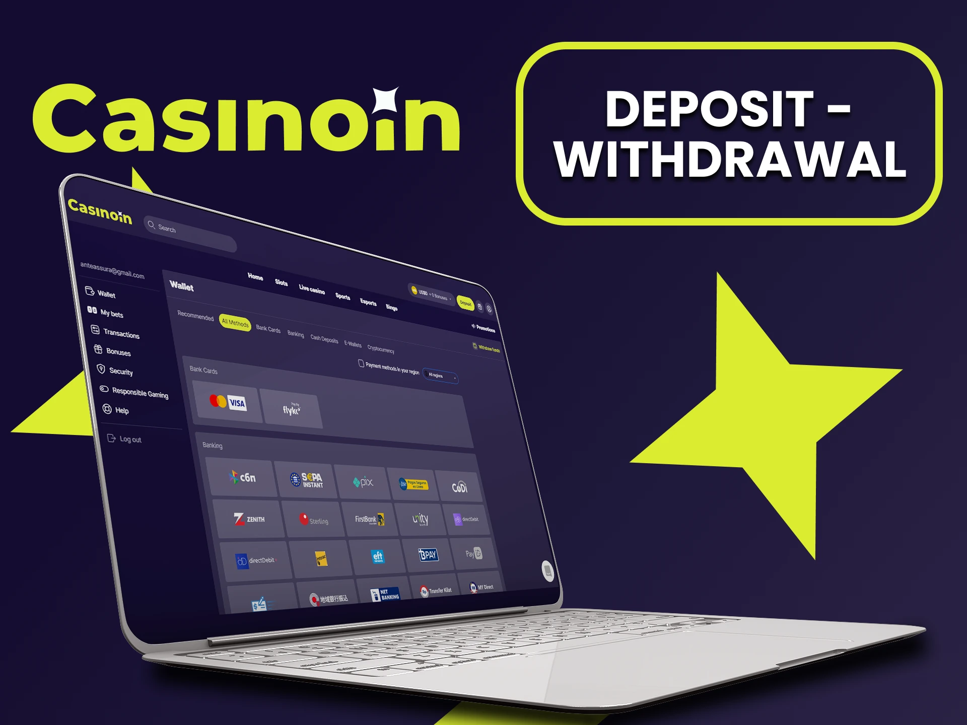Learn about deposit and withdrawal methods at Casinoin.