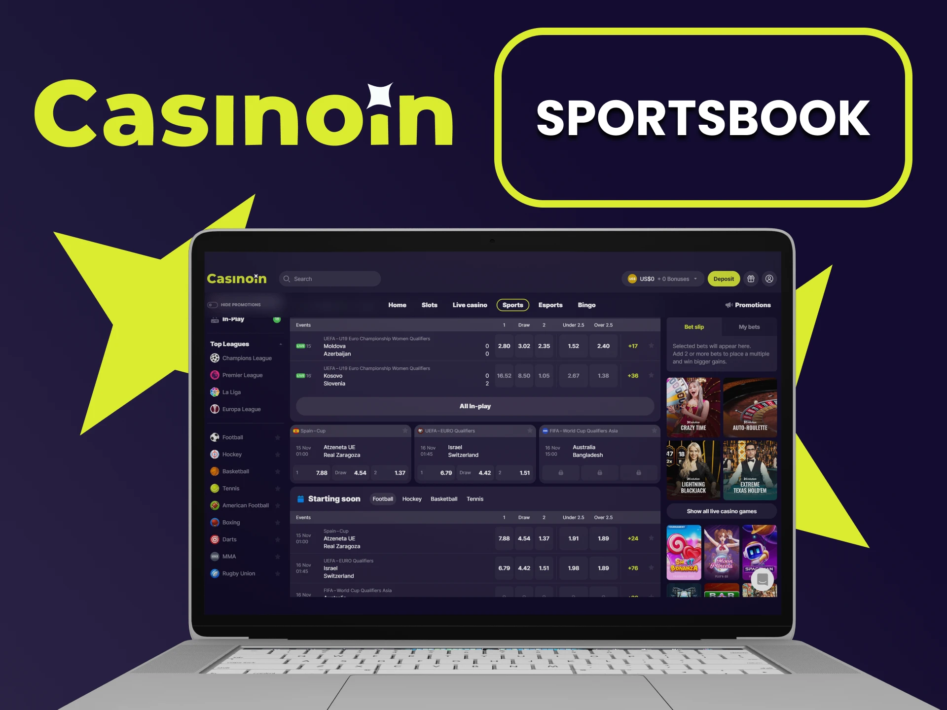 You can bet on sports with Casinoin.