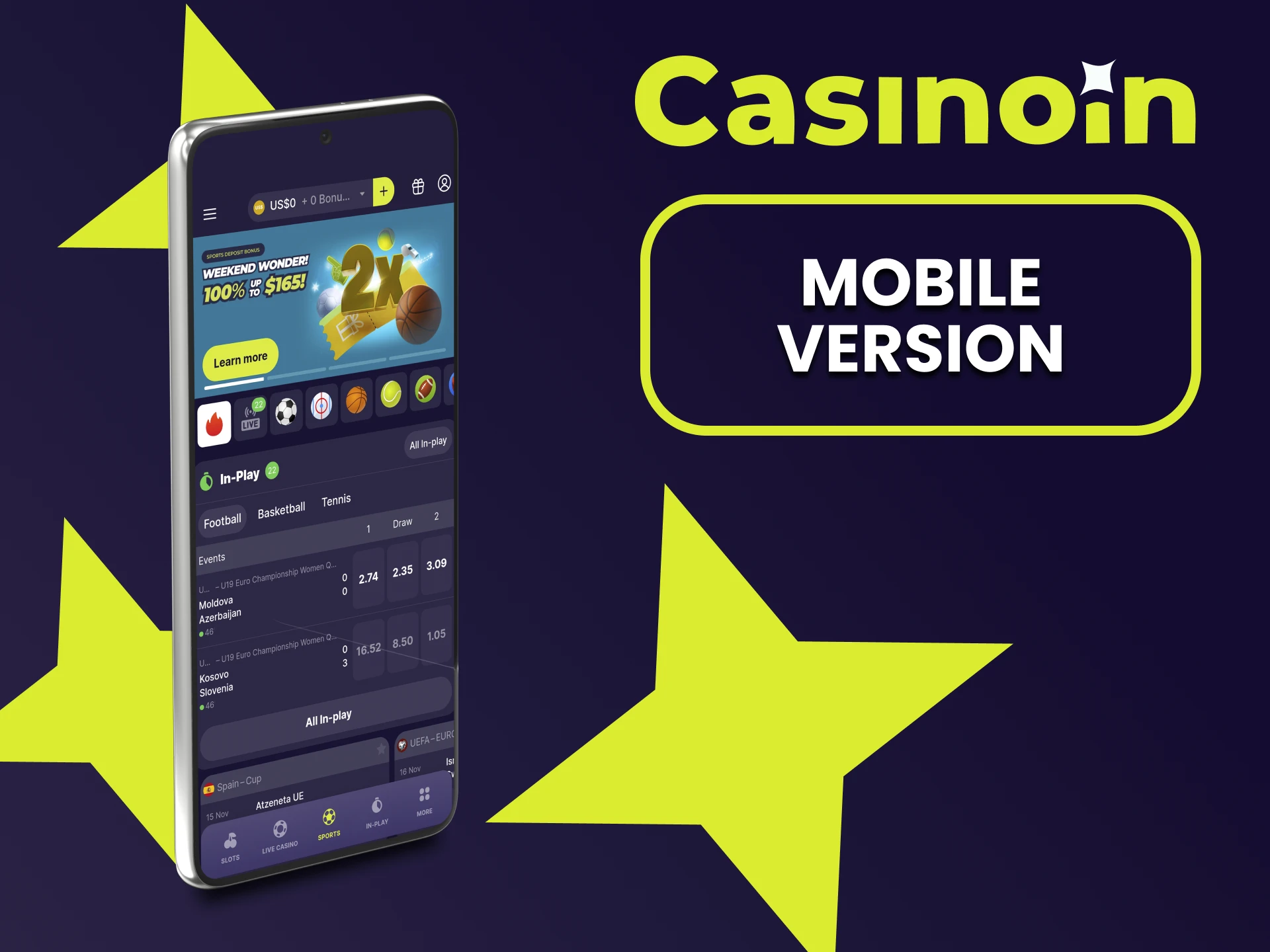 We will tell you about the mobile version of Casinoin.