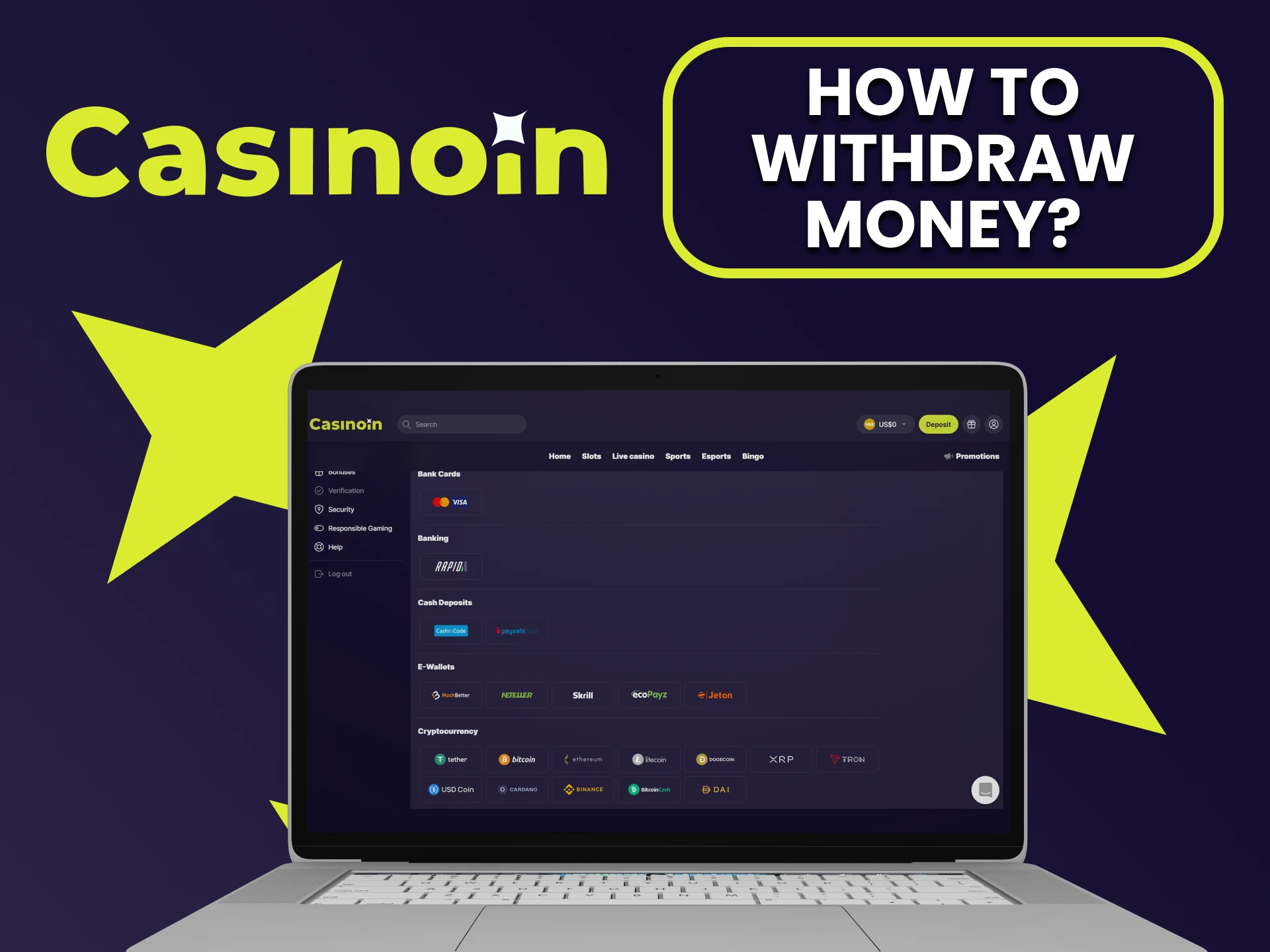 Learn how to correctly withdraw funds to Casinoin.